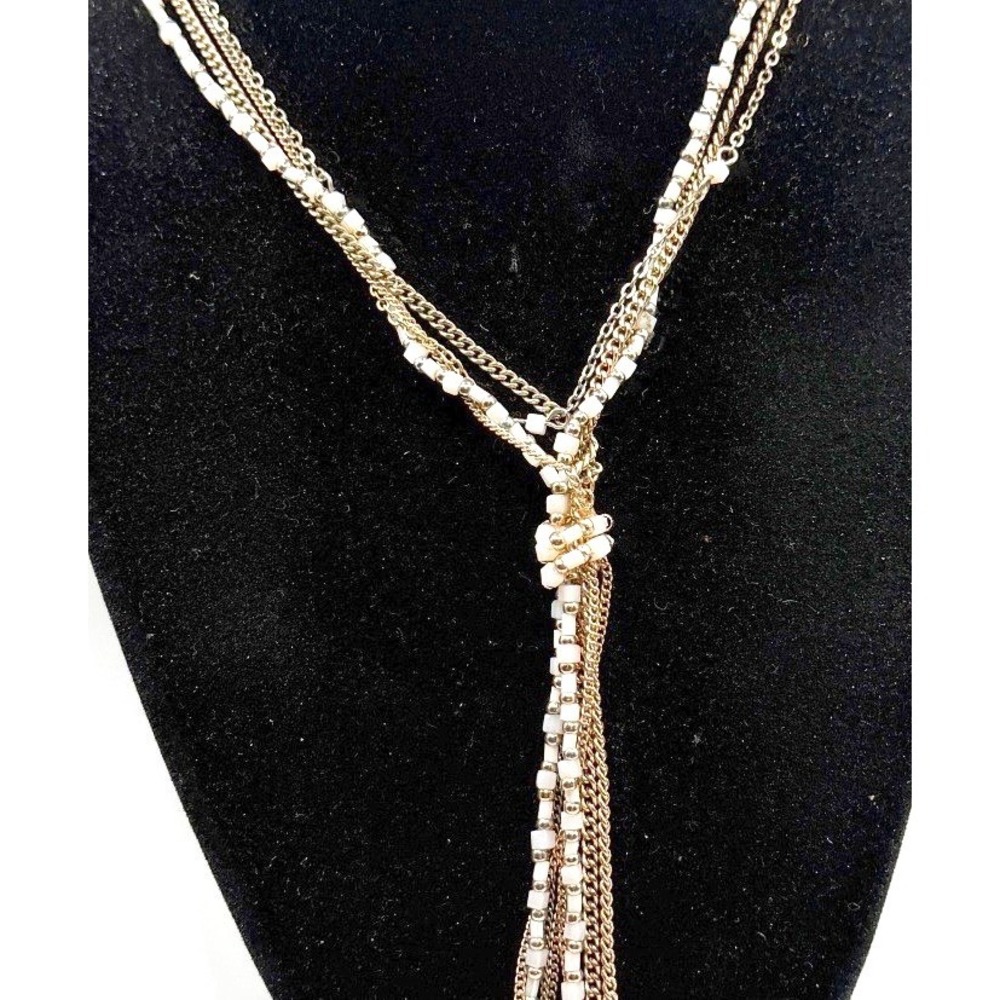 Express Silver Tone 3‎ Strand Necklace Y Drop Lariat Dangle Statement